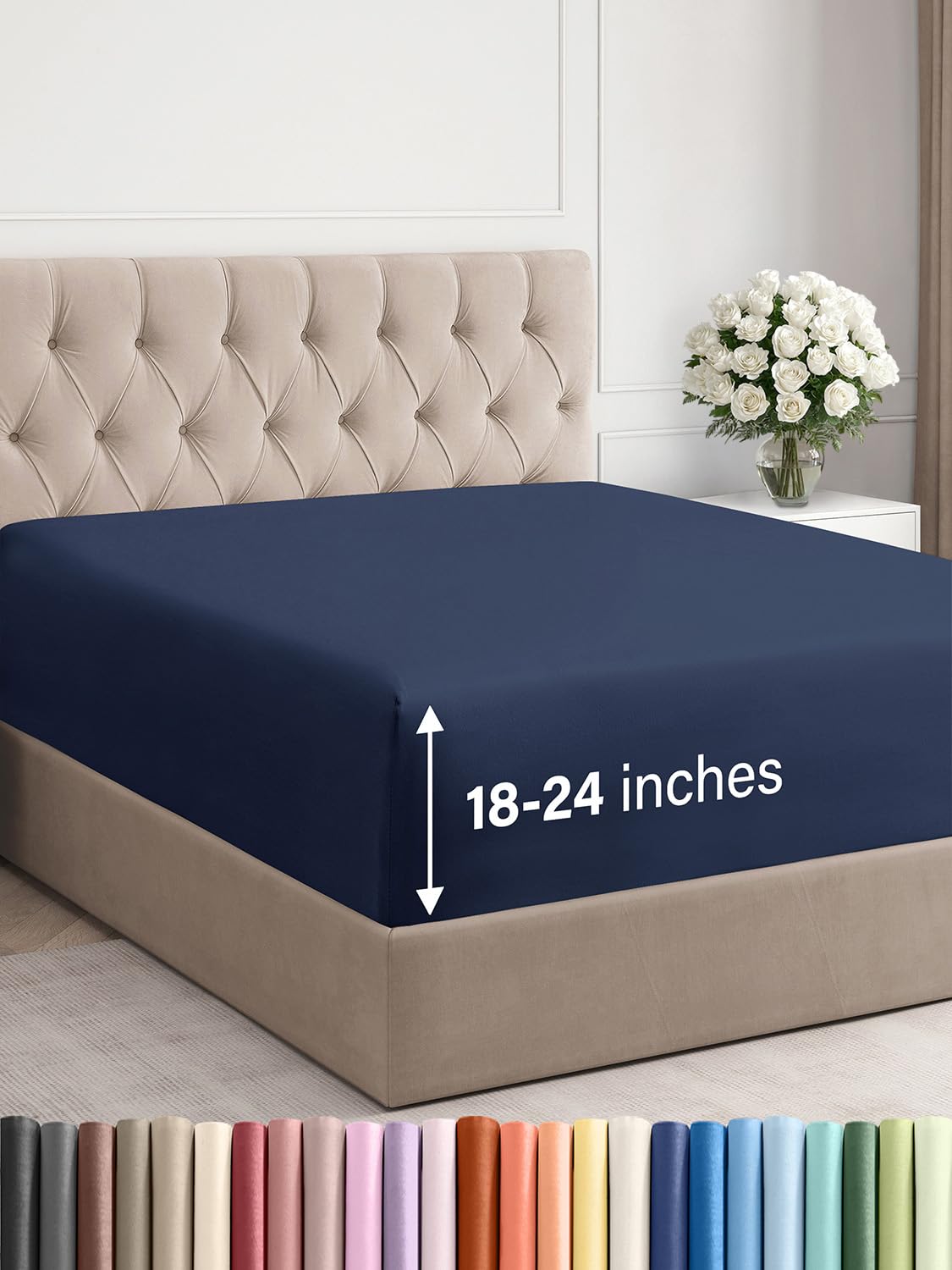 Photo 1 of (BAGGED) (USED/FAIR) Extra Deep Cal King Fitted Sheet - Hotel Luxury Single Fitted Sheet Only - Easily Fits 18 inch to 24 inch Mattress - Ultra Soft, Wrinkle Free with Extra Deep Pockets - Breathable & Comfy - Navy Blue