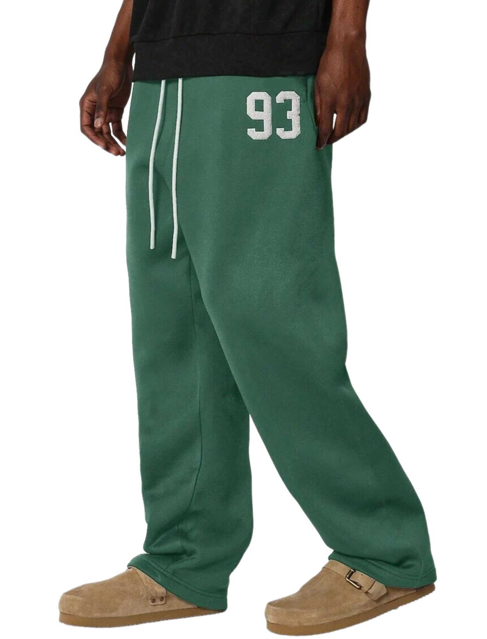 Photo 1 of ZAFUL Men's Baggy Casual Pants Letter Graphic Sweapants Drawstring Lounge Straight Leg Track Pants with Pockets(1-Green, L)
