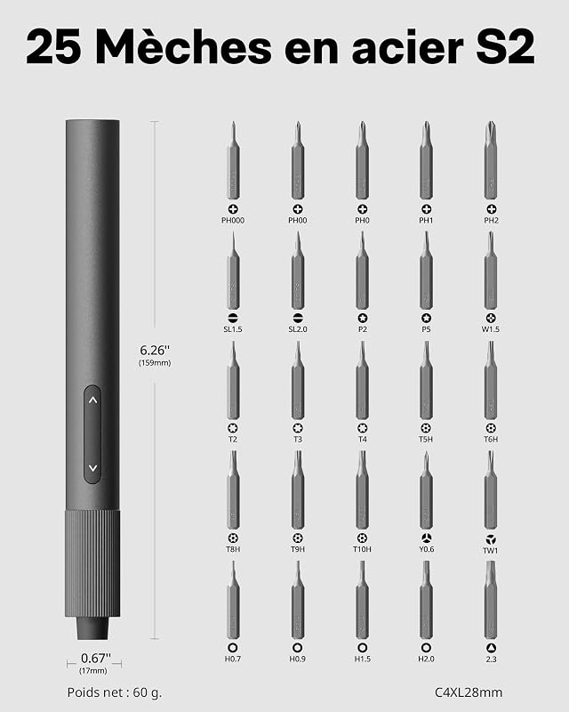Tournevis Électrique Mini 25 en 1, 3.7V USB-C Magnétique Kit Précision