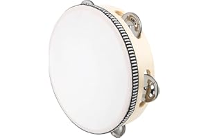Dreokee Tambourines for Adults, 6 inch Wooden Hand Held Drum Bell Tamborine with Birch Metal Jingles Single Row Percussion Musical Instruments Hand Tambourine for Church, KTV, Party, Game