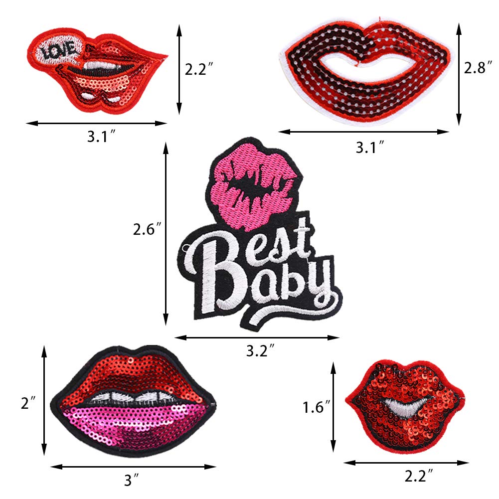 25PCS Lip Embroidered Patches, DIY Assorted Sew On/Iron On Patch Applique Clothes
