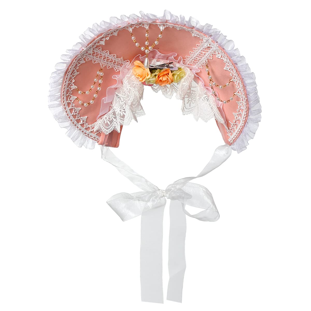 COSDREAMER Women Sun Hat cosplay lolita Victorian Lace Flowers Bonnet Hat ((Pink Three)(pink three)