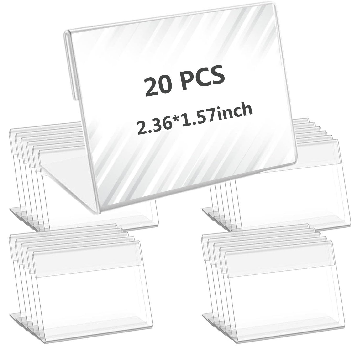 Photo 1 of ZOUZJUN Mini Acrylic Sign Holder, 2.36" X 1.57"(6*4CM) Small Name Card Price Tag Label Holder, Business Card Holder Slant Back Sign Holders, L-Shape Plastic Clear Card Display Stand, 20PCS