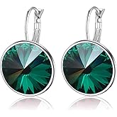 Austrian Crystals Round Drop Leverback Earrings for Women 14K Gold Plated Hypoallergenic Hoop Earrings