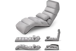 KOMFOTT Foldable Floor Lazy Sofa with Pillow, Indoor Chaise Lounger with 5 Adjustable Positions, Adjustable Back Support & Fo