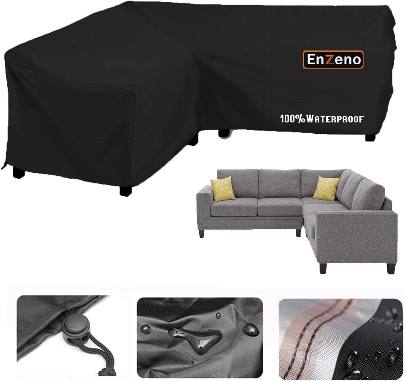 Enzeno Garden V Shape Furniture Cover Waterproof 420d Heavy Duty Oxford Fabric Outdoor Rattan Corner Sofa Cover With Waterproof Tape 270 270 90cm Amazon Co Uk Garden Outdoors