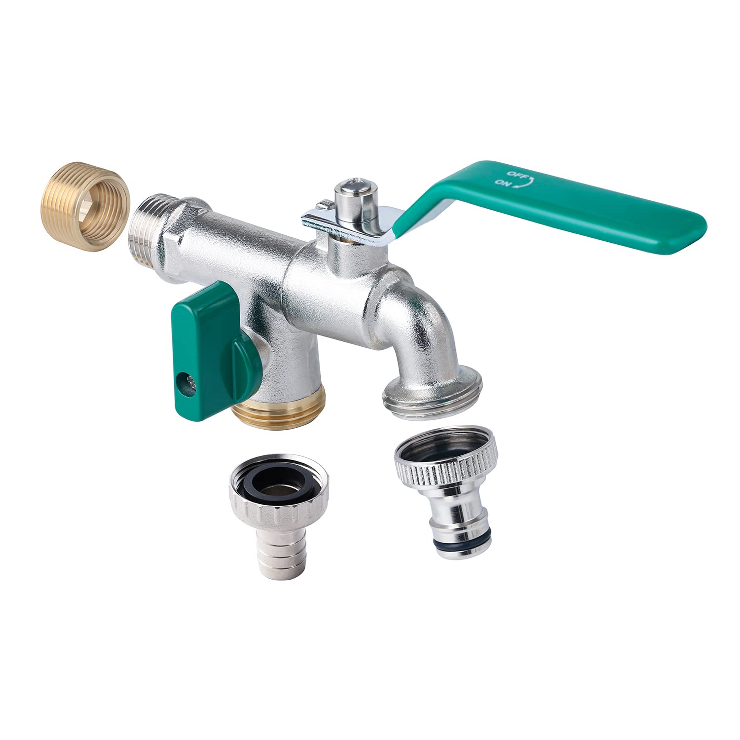 Tech Traders Premium Universal Double Brass tap with Two Hose Connections-Double Water tap with 1/2 and 3/4 Inch Connections-Suitable for Garden Household and Industrial use.