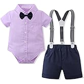 Tiepant Toddler Gentleman Suit Outfits Shirt + Suspender Short Pants + Bowtie for Baby Boys