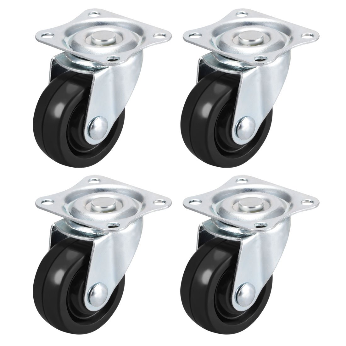 sourcingmap Swivel Caster Wheels 1.5" Rubber with 360 Degree Top Plate 44LBS Capacity for Furniture Carts Workbench, Black, Pack of 4