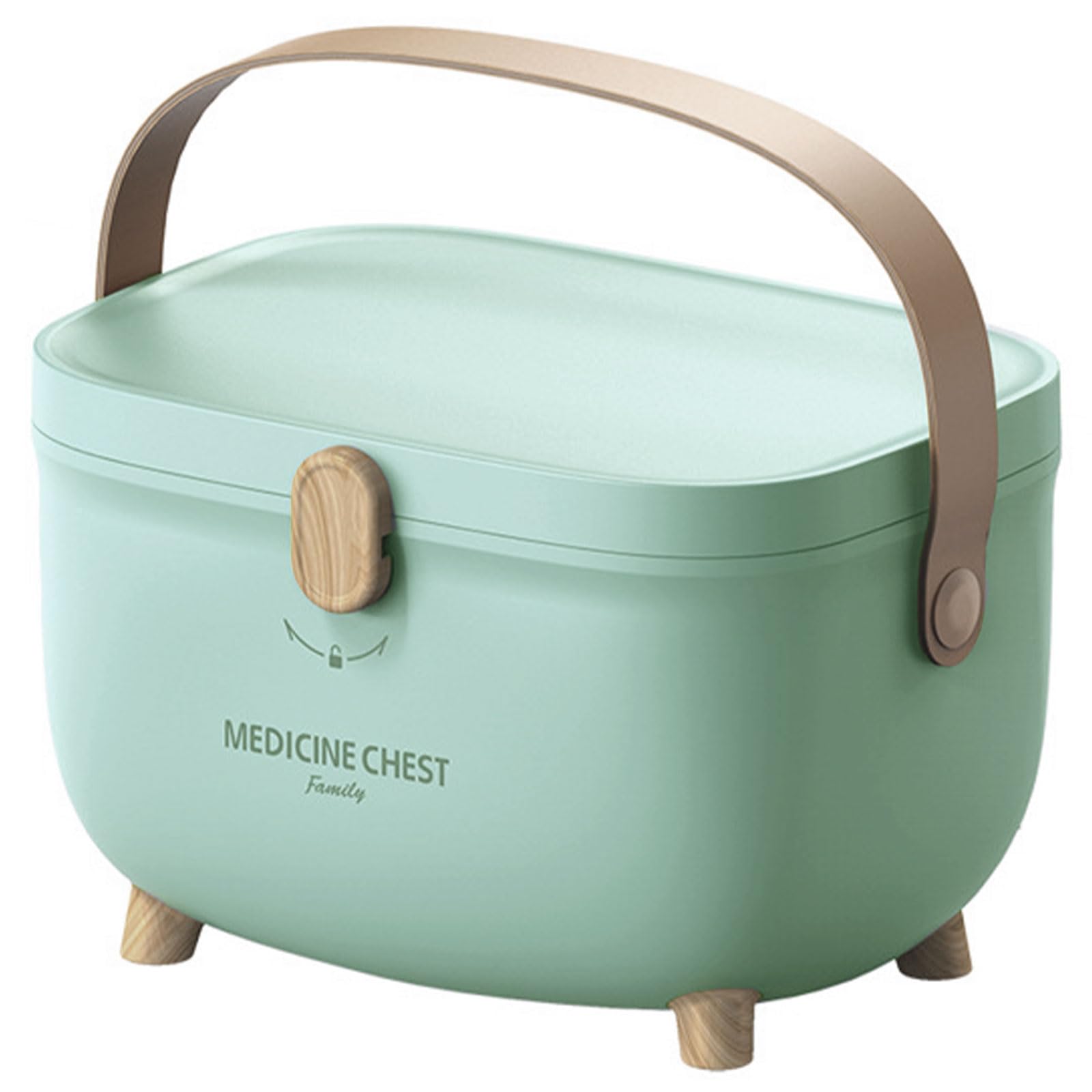 Portable First Aid Box, Double Layers Medicine Storage Box, Large Capacity Medical Organizer Chest, Oval Multi Grid Medication Cabinet with Lid, Household Emergency Bins for Home School Office, Green