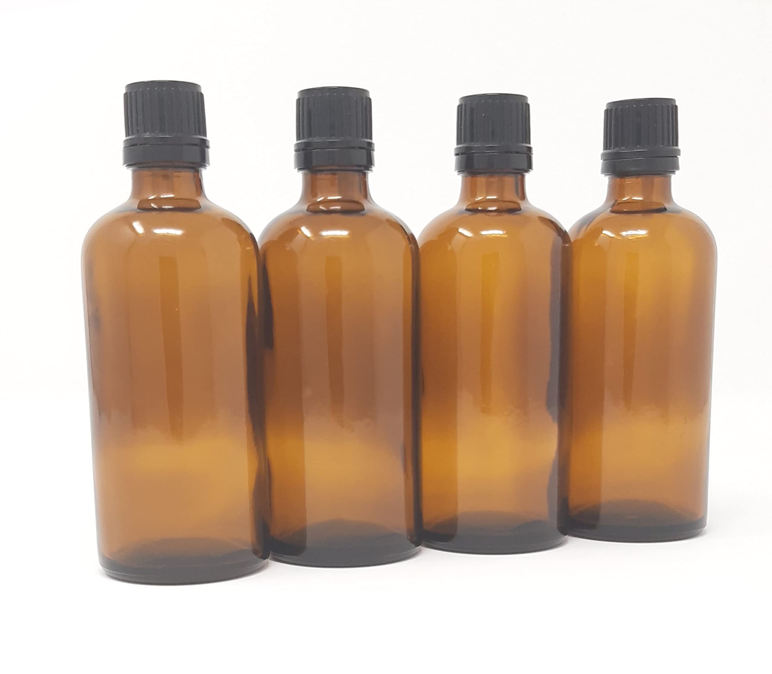 100ml AMBER Glass Bottles with BLACK Cap & Dropper - PACK of 4