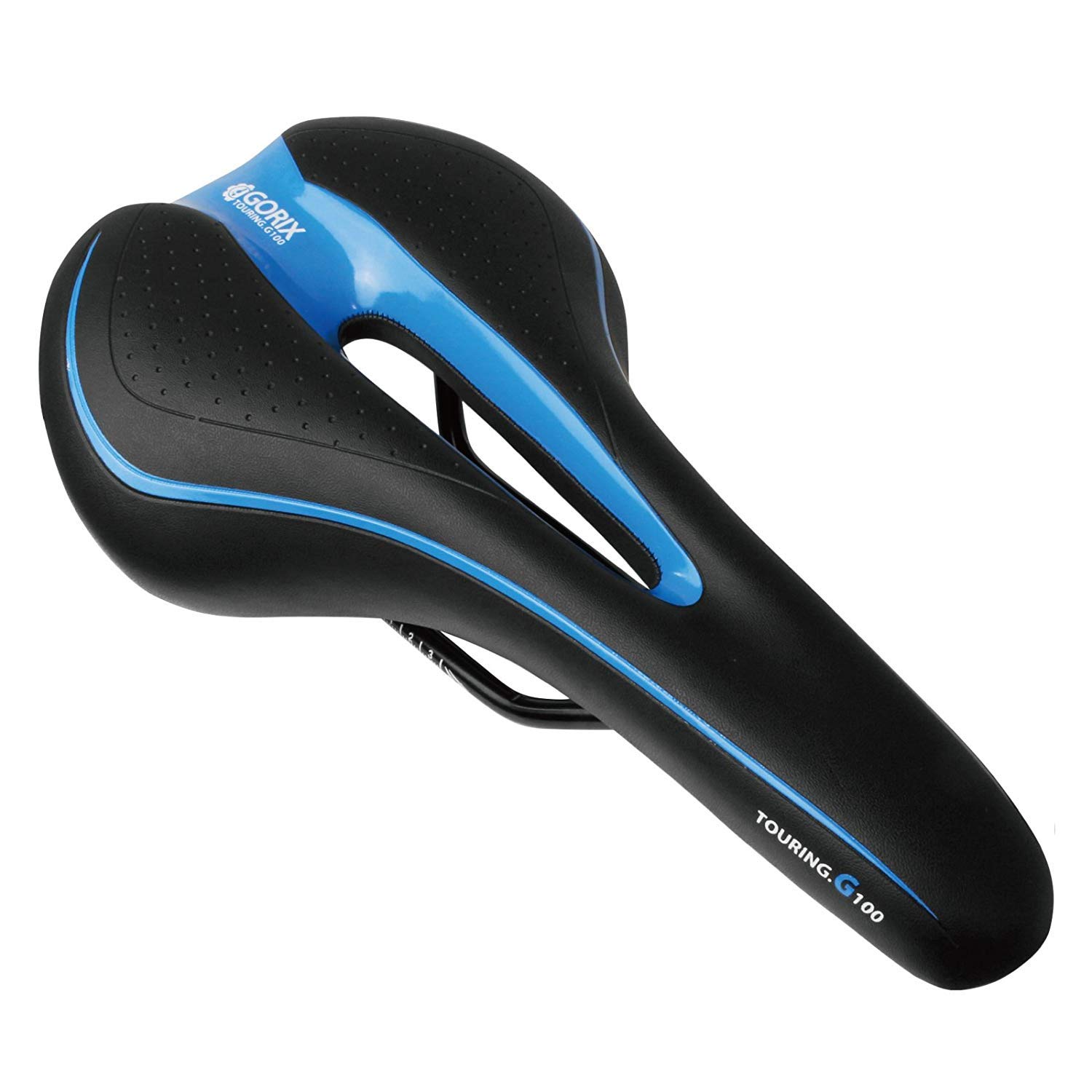 GORIX Bike Saddle Seat Comfortable Cushion with Rail Mountain Road Bicycle for Men and Women (GX-C19) (Black×Blue)