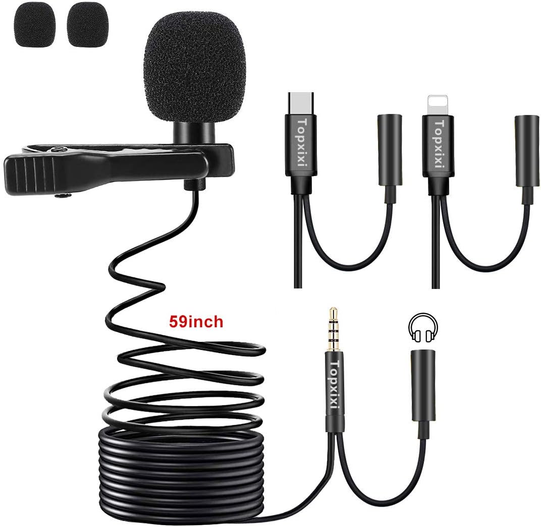 Topxixi Lavalier Microphone Upgraded 2in1 with Earphone Jack, Clip-on Omnidirectional Condenser Mic for Android Smartphone iPhone Recording Video/YouTube/Interview: Home Audio & Theater