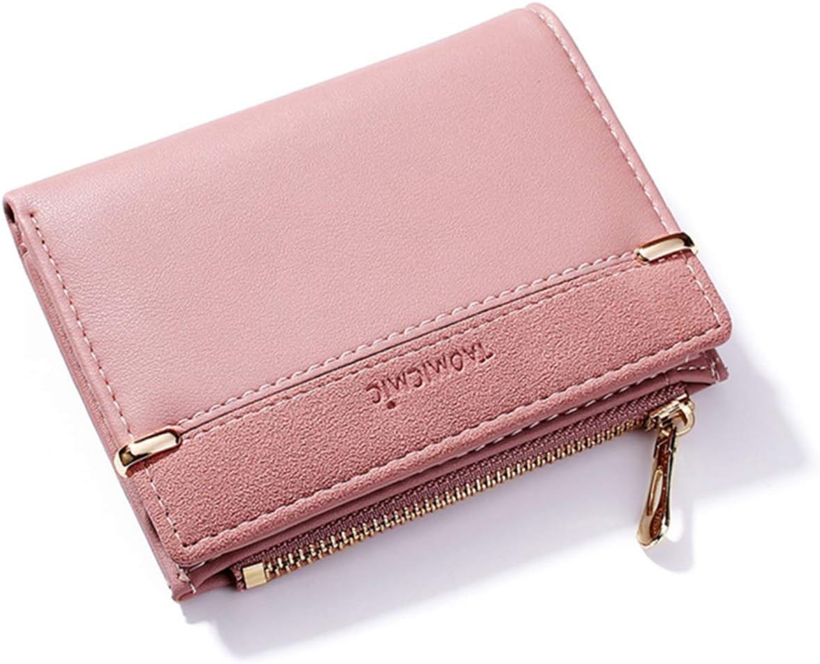 Small Wallets for Women Bifold Leather Short Wallet Lady Mini Purse Card Case Holder with ID Window (A-Pink)