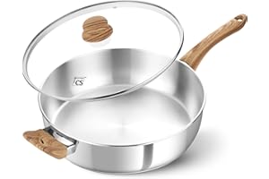 KOCH SYSTEME CS 12 Inch Stainless Steel Deep Saute Pan, 5.5 Quart Large Stainless Steel Frying Pan with Lid, Bakelite Cool Ha