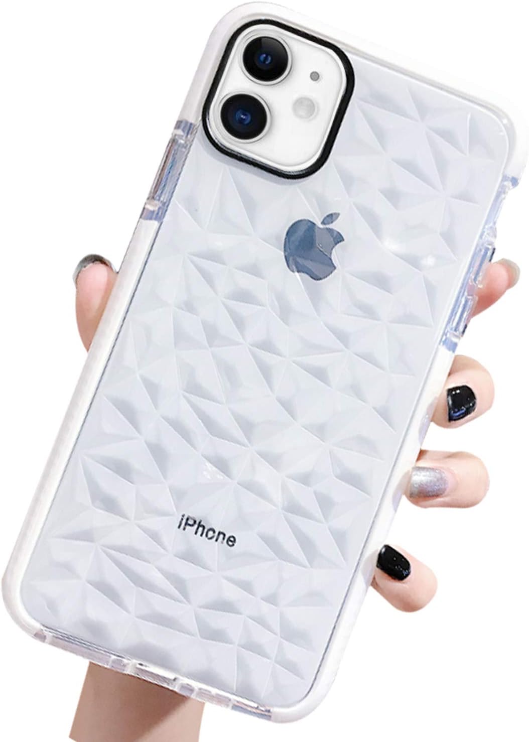 hzcwxqh Compatible with iPhone 11 Case, Cute Crystal Clear Slim 3D Diamond Pattern Soft TPU Shockproof Drop Protection Cover for iPhone 11 6.1 inch (White, Clear)