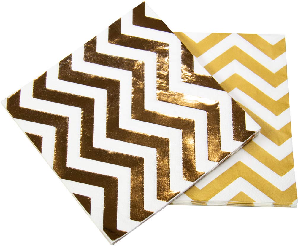 Folat - Rose Gold Coloured Metallic Napkins Zigzag - 33x33 cm - 20 pieces