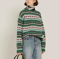 Women Y2K Argyle Striped Pullover Sweater Casual