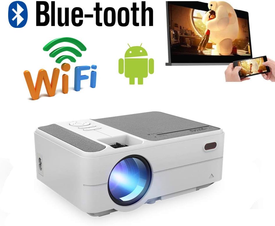Wireless Wifi Projector Android Portable,Mini Video Projector Bluetooth Home Cinema with Sync Screen Built in Speaker HDMI USB SD VGA Compatible with Smartphone Tablet PC TV Stick DVD for Movie Game