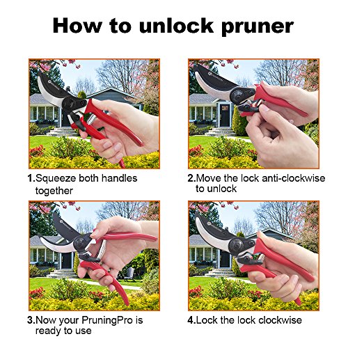 wsiiroon Pruning Shears Sharp Bypass Garden Pruning Tools, High Carbon Steel Blade, Ergonomic Angled Design, Durable, Comfortable, Best Hand Pruner for The Garden