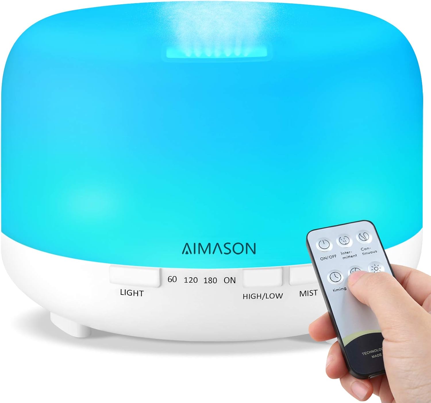 Aroma Diffuser, AIMASON 500ML Luftbefeuchter Ultraschall Duftlampe, Ultra Leise BPA-Free Aromatherapie Diffusor mit 7 Farben LED, Fernbedienung, Timerfunktion für Schlafzimmer, Zuhause, Büro, SPA,Yoga