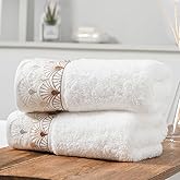 Absnuopt White Hand Towel Set of 2 Ultra Absorbent 100% Cotton Thick Towels Super Soft Luxury Lace Pattern Embroidery Decorative Bathroom Hand Towels for Bridal Shower Gift 13 x 29 Inch