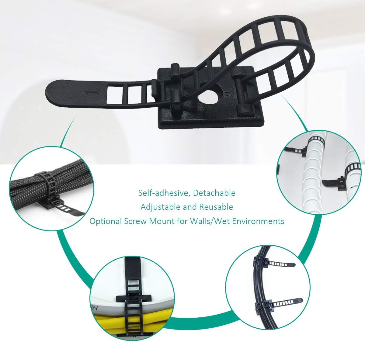 25 Pieces Adhesive Cable Clips with Screw Mount, Adjustable Nylon Cable Ties for Wire Management - Image 4