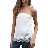 Women Satin Tube Tops Lace Trim Solid Color Strapless Sexy Shirt Casual Sleeveless Slim Fit Shirts Streetwear
