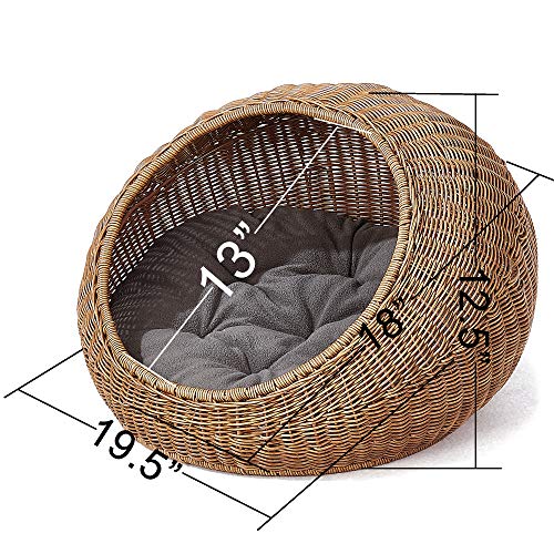 D+GARDEN Wicker Cat Bed Dome for Medium Indoor Cats a Covered Cat