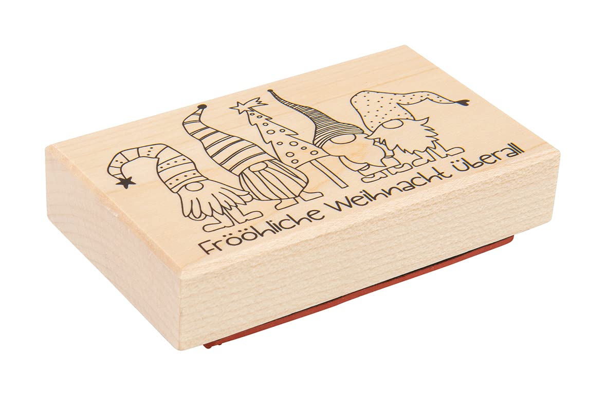 Rayher Wood Mounted Rubber Stamp for Card Making and Scrapbooking with Elves and Seasonal Phrase, 6x10cm, 29224000