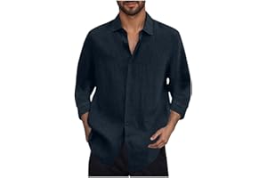 BFAFEN Cotton Linen Shirts for Men Long Sleeve Stand Collar Button Down Shirt Breathable Casual Athletic Summer Beach Shirts