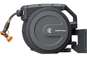 Giraffe Tools Retractable Garden Hose Reel 1/2 Inch x 100 ft, Super Heavy Duty, Any Length Lock, Slow Return System, Wall Mounted and 180 Deg Swivel Metal Bracket