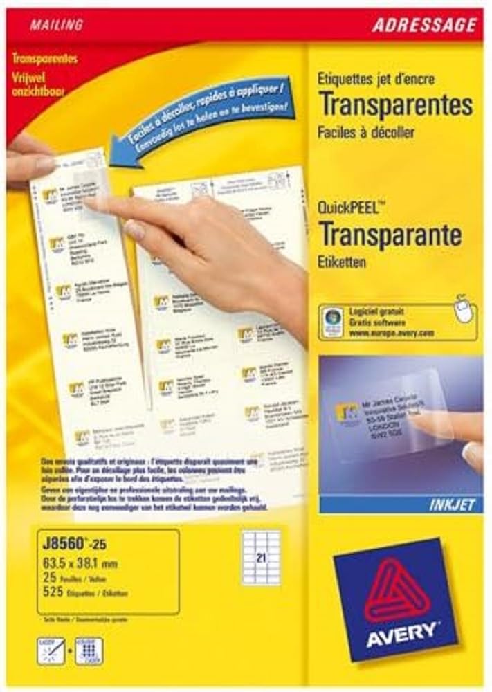 Avery J8167-40 40x Labels for Inkjet 199.6 x 289.1 mm White