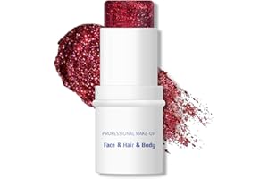 KYDA Body Glitter Stick, Chunky Glitter Gel for Face Body Hair, Sparkling Holographic Mermaid Sequins Paint, Waterproof Multiuse Makeup Glitter Gel, Red