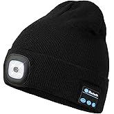 Wmcaps Bluetooth Beanie with a Light, Unisex USB Rechargeable 4 LED Fashlight Hat with Cordless Headphones, Unique Christmas Birthday Gifts for Men Him Husband Teen Black
