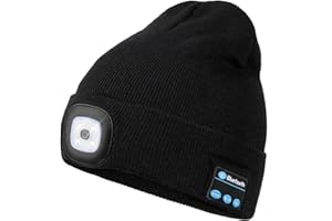 Wmcaps Bluetooth Beanie with a Light, Unisex USB Rechargeable 4 LED Fashlight Hat with Cordless Headphones, Unique Christmas Birthday Gifts for Men Him Husband Teen Black
