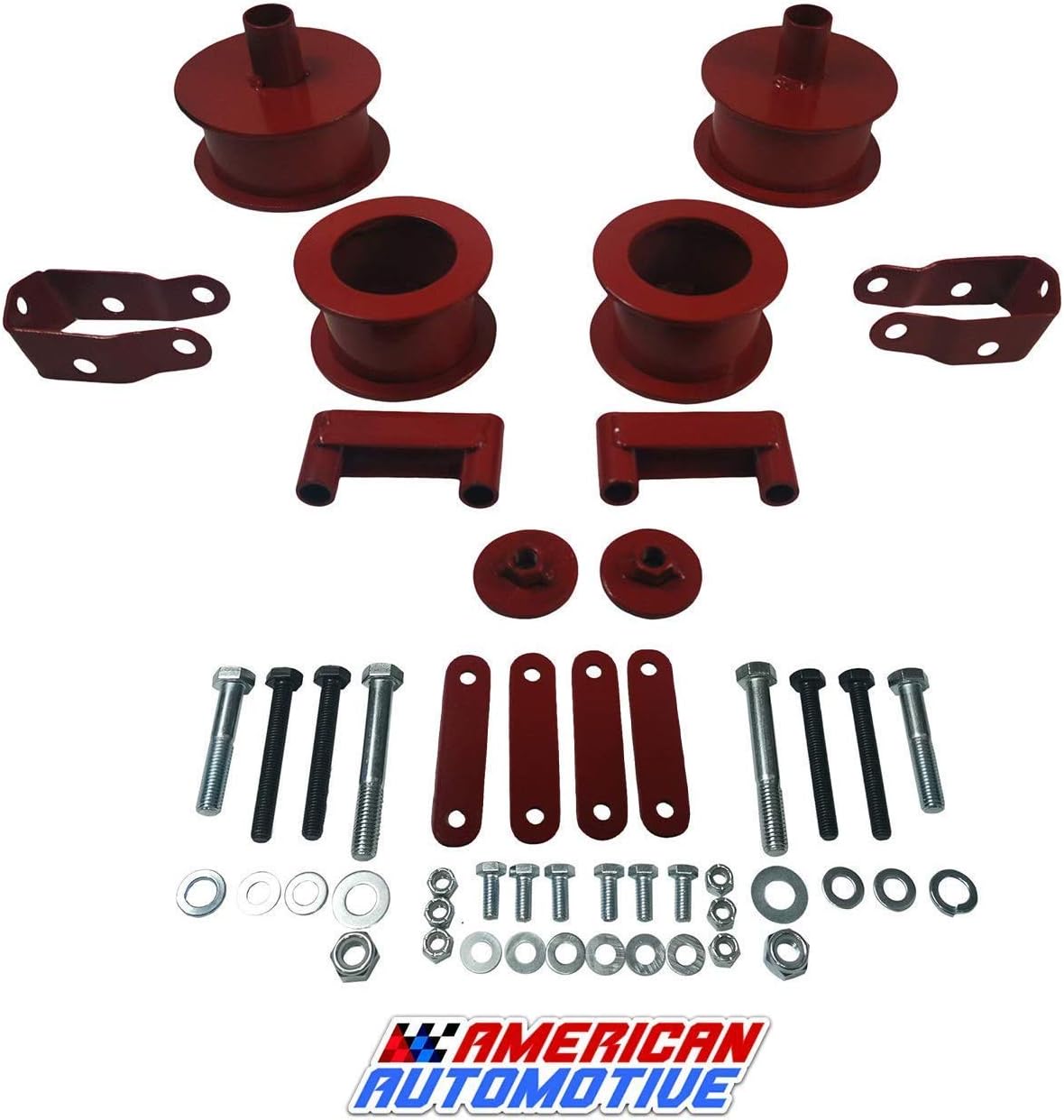 American Automotive fits a Wrangler JK Full Lift Kit Red 2.5" Front + Rear Steel Coil Spacers + Shock Extenders Suspension Leveling Kit 2WD 4WD