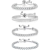 4pcs Silver Tennis Bracelets for Women - Cubic Zirconia Prom Bracelet Set - Stackable, Iced Out Bling Jewelry Set