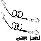 Eorbow 2 Packs 44-1/2'' Trailer Safety Cables, Vinyl-Coated Coiled Towing Chain, 7/16'' Snap Hooks with Latch for Boat, 5,000 lbs Break Strength