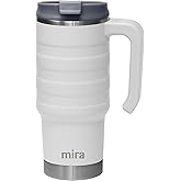 MIRA 24 oz Insulated Travel Mug - Stainless Steel Coffee Cup with Spill-Proof Flip Lid & Handle - Hot/Cold Car Tumbler - White