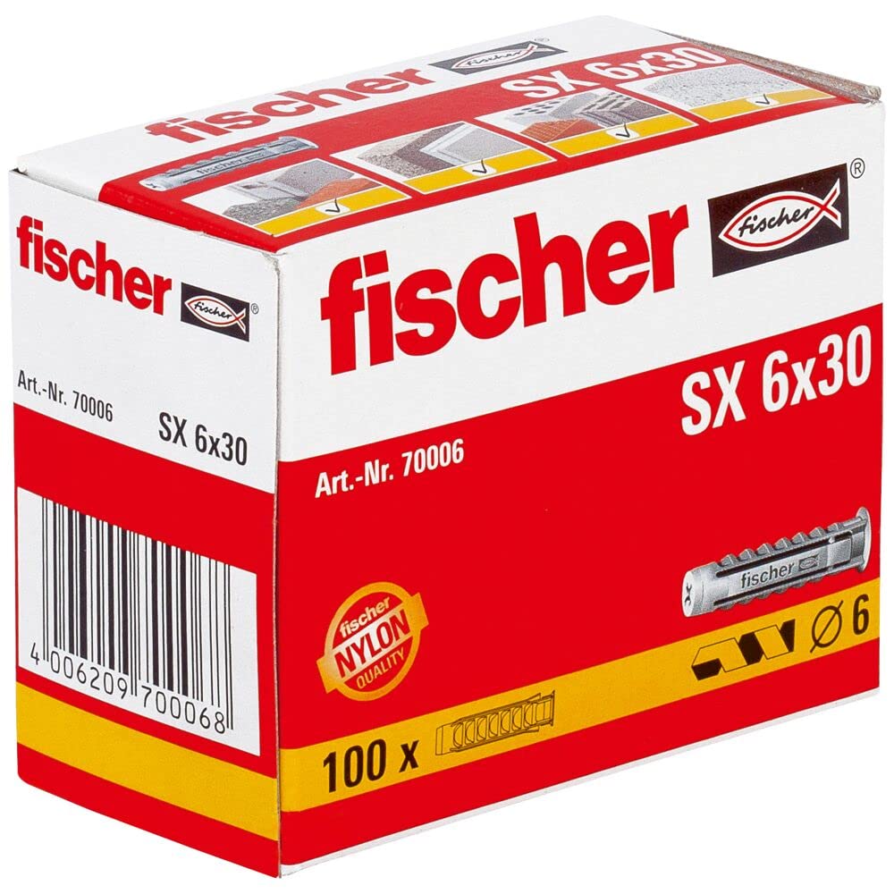 fischer 70006 Expansion Wall Plug SX 6 x 30 - 100 Pieces