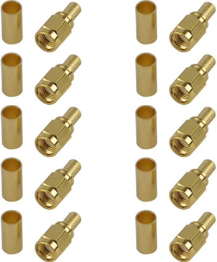Pack of 10 RP SMA Male Crimp Connector - RG58