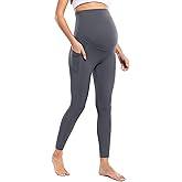 POSHDIVAH Women's Maternity Workout Nakedlux Leggings with Pockets Over The Belly Pregnancy Soft Activewear Yoga Pants