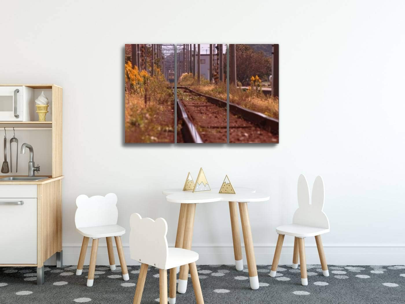 Amazon Co Jp 交通 電車 秋 乗り物 線路 近江鉄道 鉄道 セイタカアワダチソウ レール 黄色 雑草 植物 石 草花 電柱 風景 鉄道風景 景色 踏切ポスター パネル 現代壁の絵 壁掛け 部屋飾り 背景絵画 壁アート 完成品 3枚セット すぐ飾る ホーム キッチン