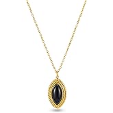 RAUCHBE Gold Pendant Necklace for Women Vintage Black Oval Necklace Onyx Statement Necklace Trendy Jewelry