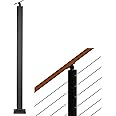 Senmit Cable Railing Post for Steps - Stainless Steel Square Fence Post for Deck Stair Cable Railing System, Angle Adjustable Top 36"x 2"x 2" Matte Black 10 Holes 30°Angle Pre-Drilled