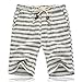 Banana Bucket Men’s Summer Casual Linen Drawstring Striped Beach Shorts Grey