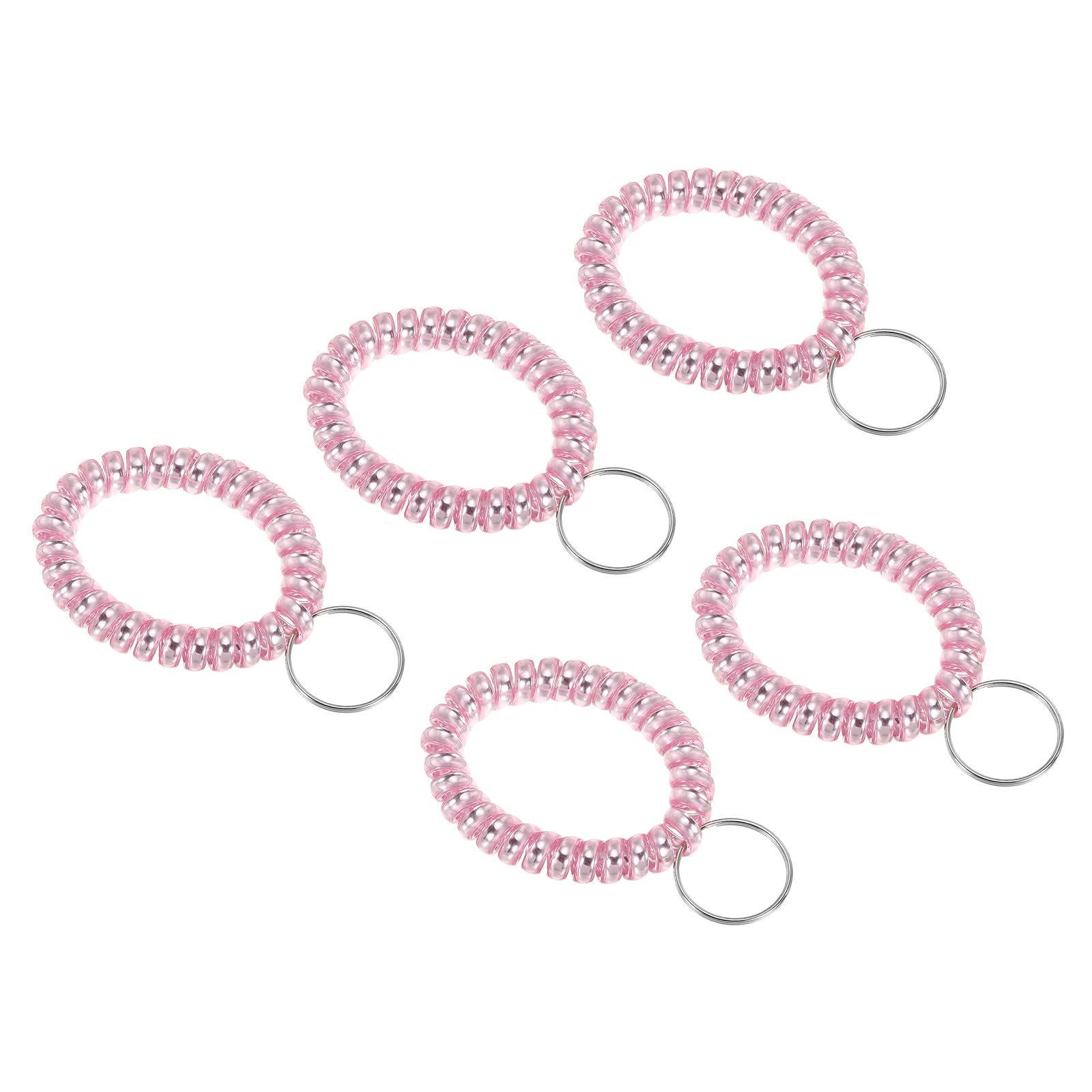 PATIKIL Stretchable Wristband Wristlet Keychain, 5 Pack TPU Spiral Wrist Coil Key Ring Holder for Outdoor Sport Gym Pool Sauna ID Badge, Metallic Light Pink