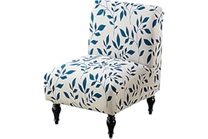 Buenanir Armless Accent Chair Cover Stretch Spandex Slipper Chair Covers Removable Non-Slip Silp Cover for Accent Chairs Without Arms for Living Room Hotel, Set of 1, Blue Leaves