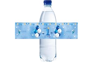 ROSTYAKZ 32pcs Blue Happy 1st Birthday Water Bottle Labels, Balloon Blue Glitter Cheers to One Year Old Birthday Stickers, 1st Birthday/Anniversary Water Bottle Lables for Baby Shower